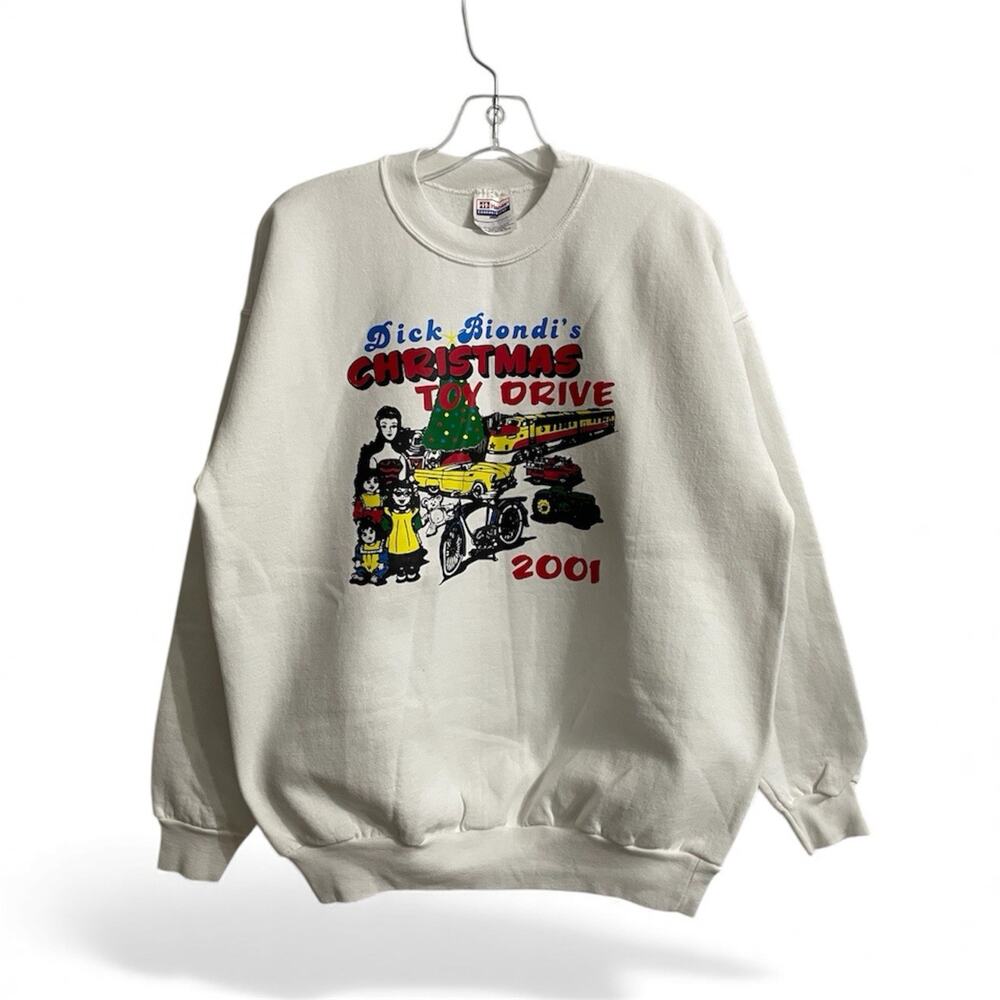 Vintage Crewneck Sweatshirt Size Large White Toy Drive 2001 Dick Biondi Hanes